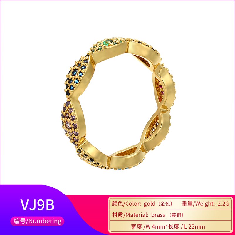 HECHENG Regenbogen Cz Stein Stapeln Ring Für Frauen Geometrische Wellen Lächeln Gold Silber Farbe Stangenbrot CZ VJ8: 3