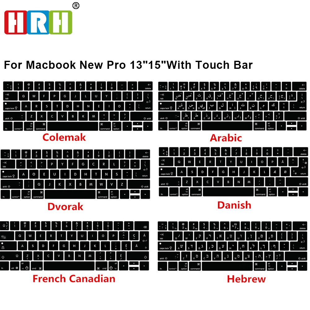 HRH Silicone Arabic Colemak Dvorak French Hebrew Keyboard Cover for Macbook2017 Pro 13" A1706 A2159 15"A1707 Touch Bar