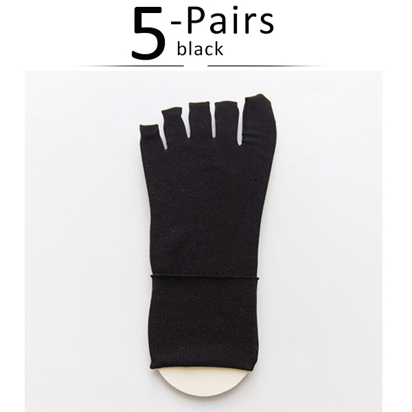 5 paar dames teen zijden sokken nylon effen dunne Japanse stijl zacht elastisch duurzaam zweetabsorberend ademend 5-vinger sokken: Black