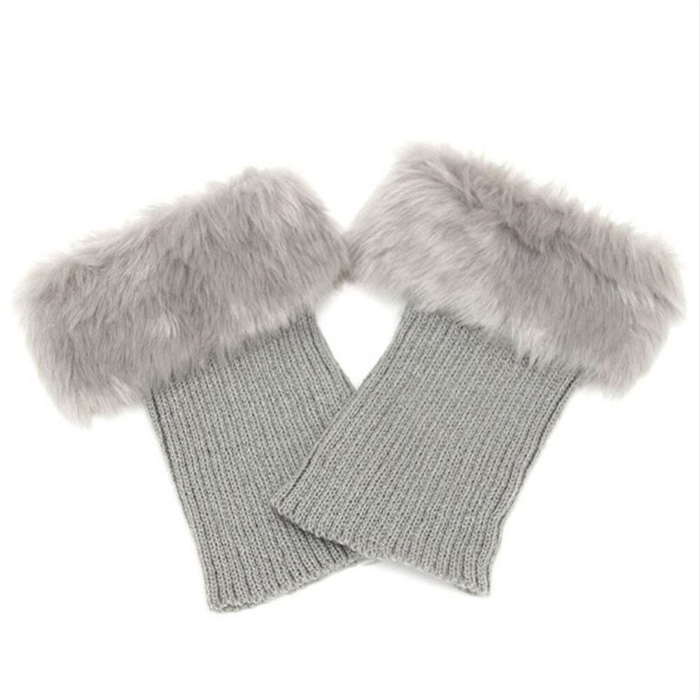 Womens Winter Knitted Boot Cuffs Fur Knit Toppers Boot Socks Legs Warmers Boots Accessories Warmer: Light Gray