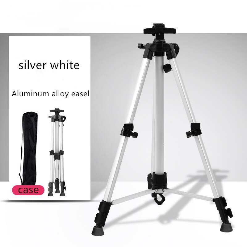 Portable Adjustable Metal Sketch Easel Stand Foldable Travel Easel Aluminum Alloy Easel Sketch Drawing For Artist Art Supplies: silver white