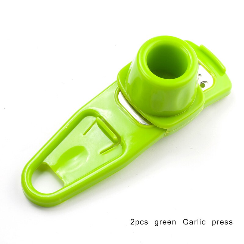 Multifunctional Stainless Steel Ginger Garlic Press Grinding Grater Planer Slicer Mini Cutter Kitchen Cooking Gadgets Tool: 01 2pcs green