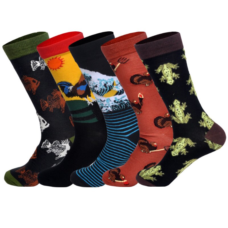 Nedenunder 5 par/parti efteråret ankom skateboarding sokker mænd kunst britishstyle streetwear hip hop calcetines: Masse h