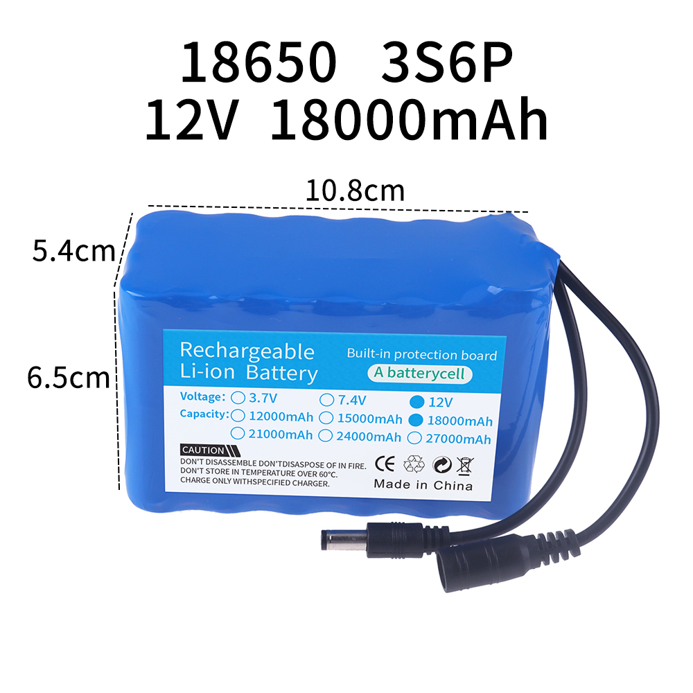 100% paquete de batería portátil de 12V 3000/6000/9000/12000/18000/21000mAh 12v 18650 iones de litio DC 12,6 V batería súper recargable: Amarillo claro