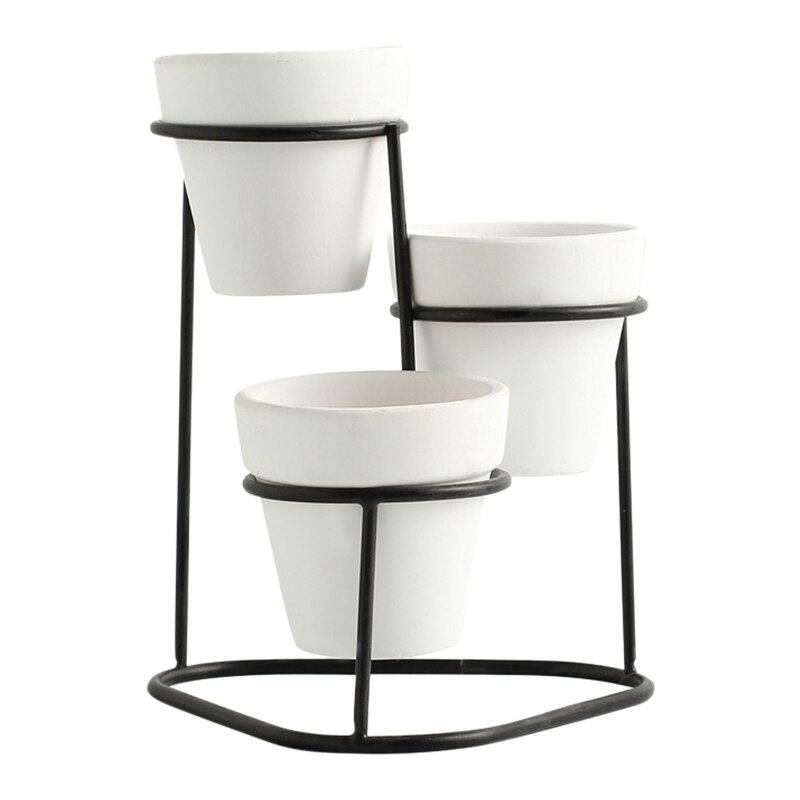 Nordisk stil hjem mini høje blomsterpotter simpel have indendørs moderne plante display stativer: Hvid