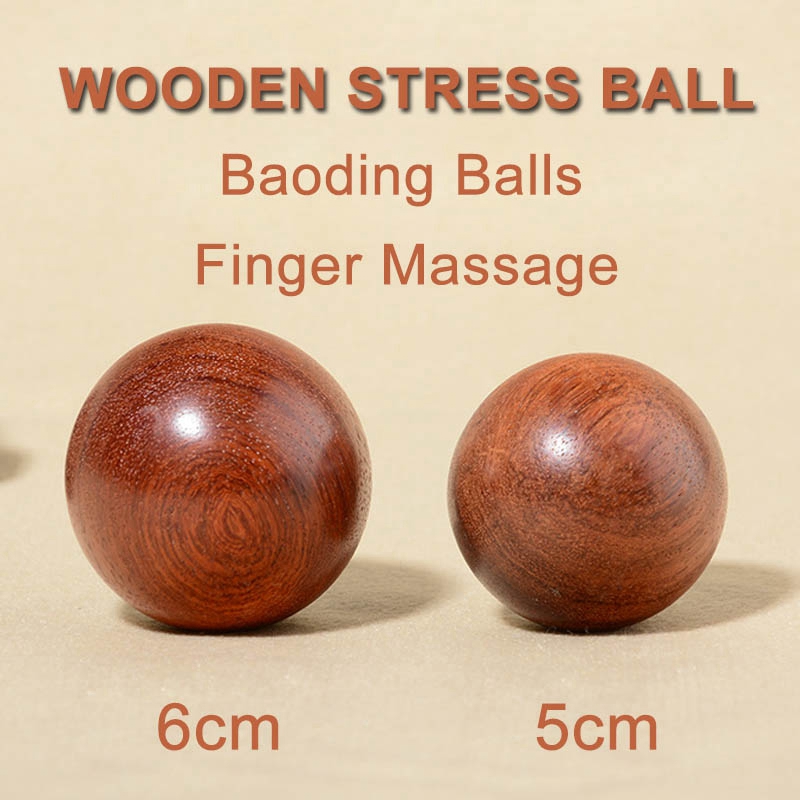 2X 6Cm/5Cm Wooden Stress Baoding Ball Health Exercise Handball Finger Massage Chinese Health Meditation Relaxation