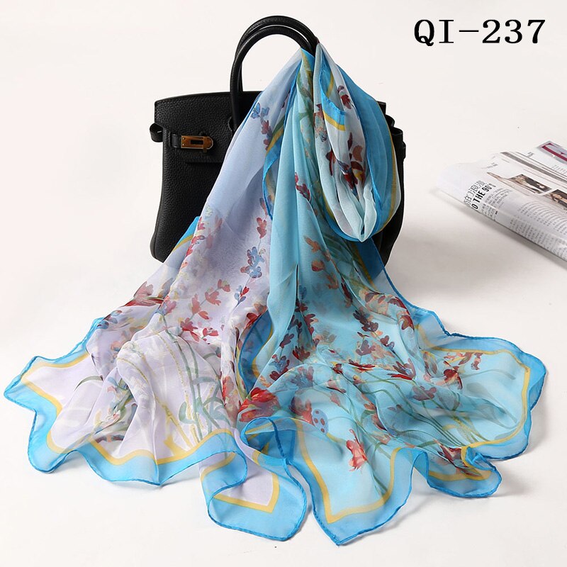 Women Foulard Gradient Flower Georgette Scarf Bandana Shawl Hijab Summer Sun protection: QIS-237