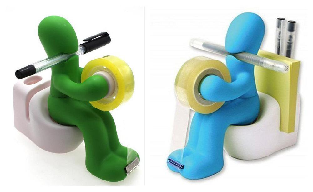 The Blue Butt Station - Desk Accessory Tape Dispenser Pen Memo Holder Clip Storage (blue & white) r60