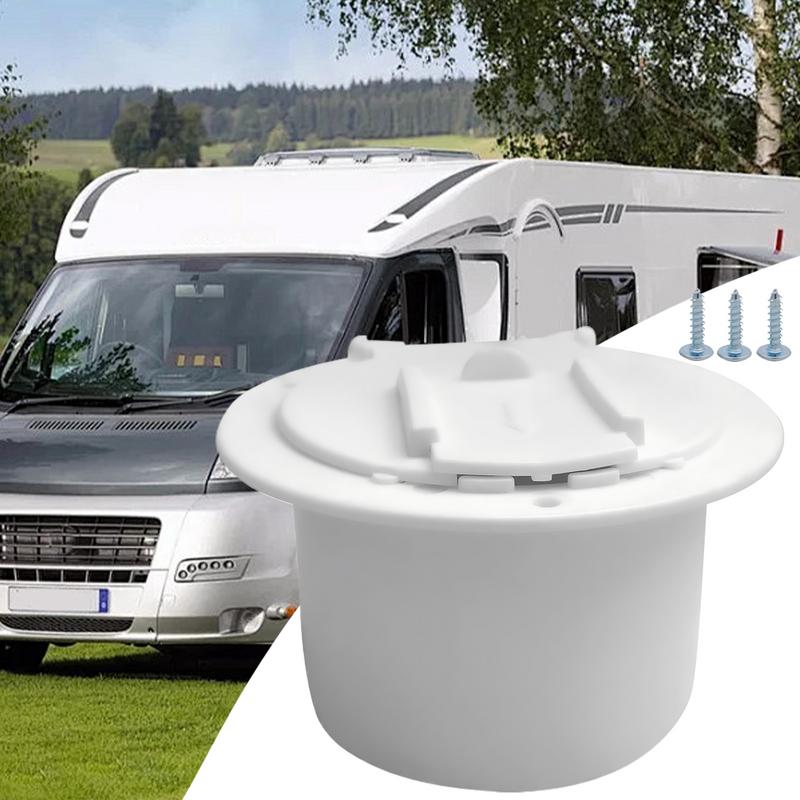 RV Plug Cover White Round RV Cord Hatch With Lid RV Cable Pass Through With Screws RV Covered Power Cord Hatch Round Accessory