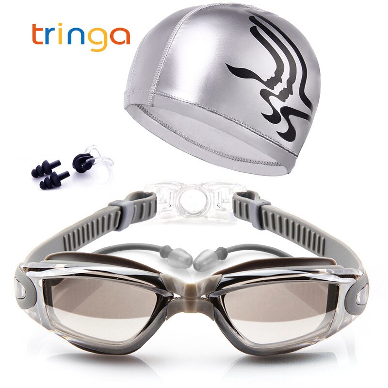 Svømmebriller voksen svømmebriller vandtæt dragt hd anti-fog 100%  uv justerbare svømmebriller til bassiner