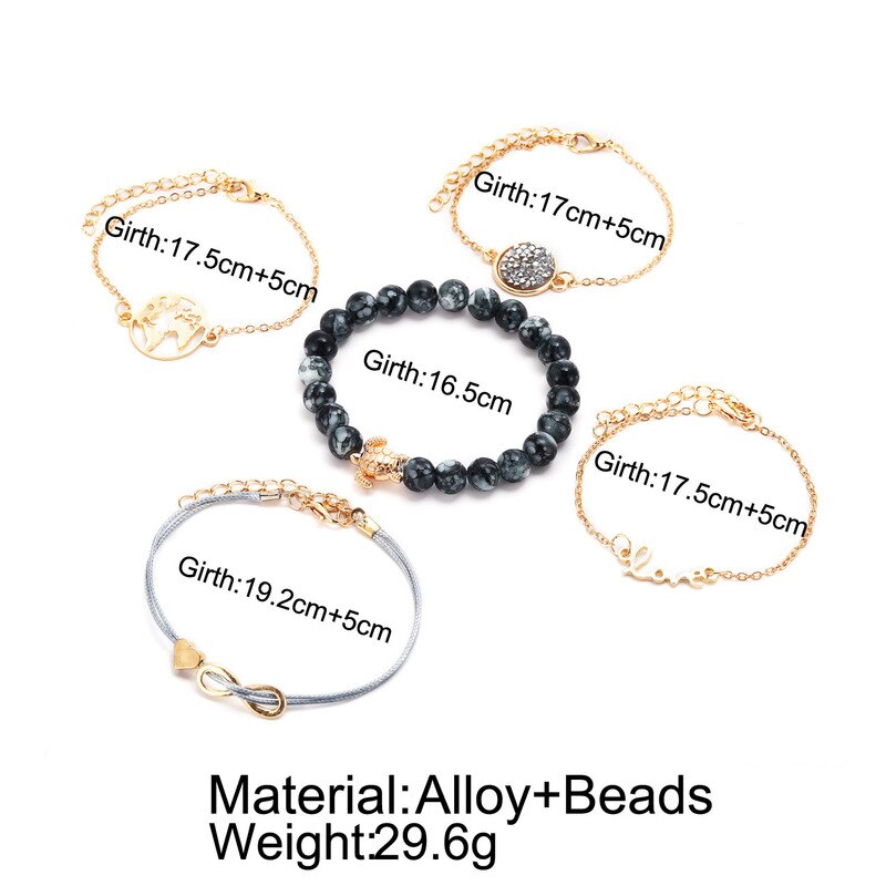 5 pcs conjunto de jóias de moda para namorada presente pulseiras 5 pçs conjunto de pulseira de pulseira de amor conjunto de pulseira de tartaruga para mulher