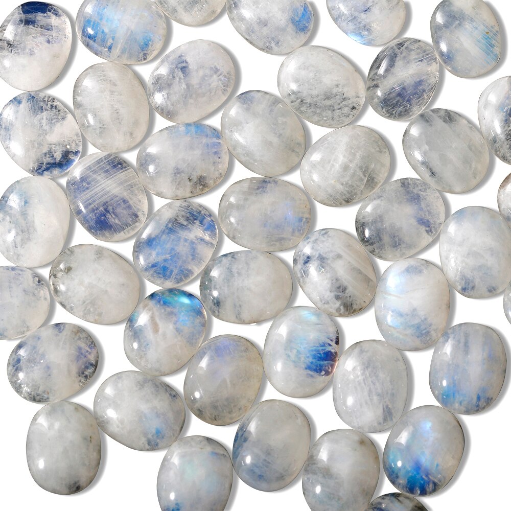 7.8-8.6 CT Oval Cut Natural Moonstone 11x17MM Loose Stones with Blue light Decoration Gemstone Jewelry 5 pcs/set