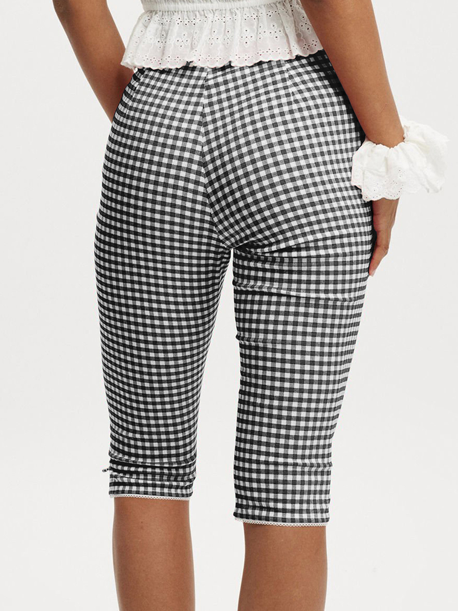 Dame  y2k estetiske rutete capribukser med middels midje, sidesplitter, knelange tights, avslappet leggings for daglig fest, klubb, streetwear