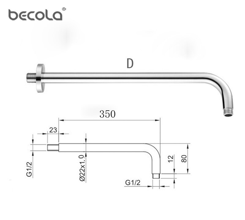 BECOLA Bathroom Copper Wall Shower Arm Dark Mounted Connecting Rod Sprinkler Shower Tube Brass Bracket/Ceiling Pipe Rod Tube: D