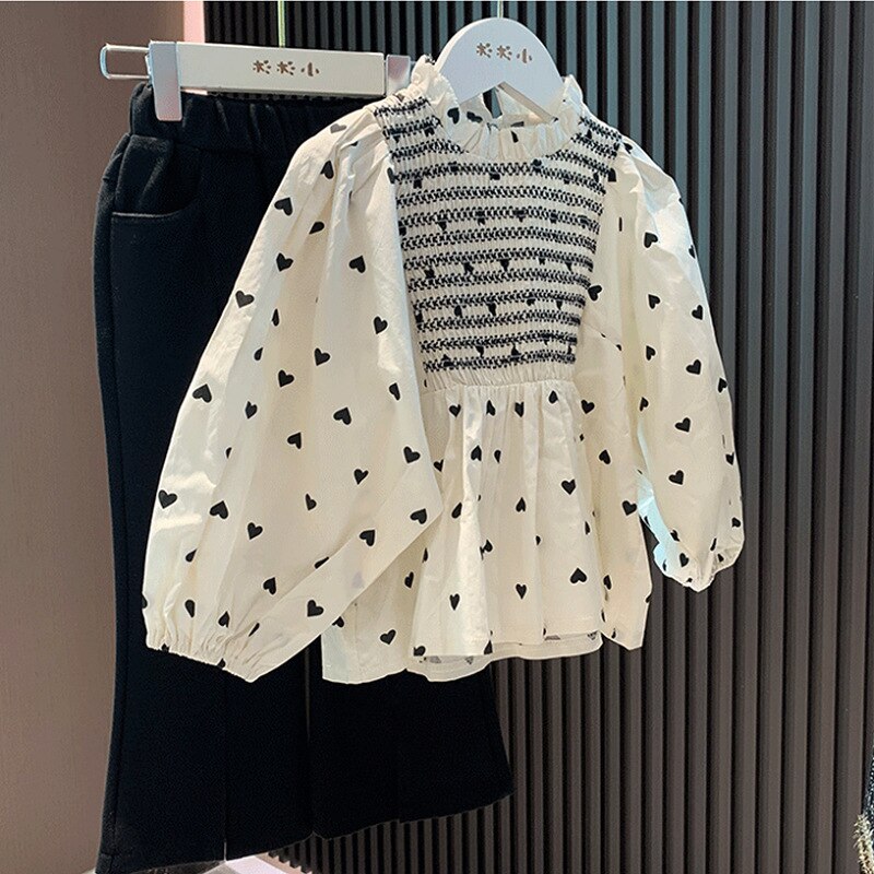 Chemisiers en coton pour filles, manches longues, cœur, printemps 2022