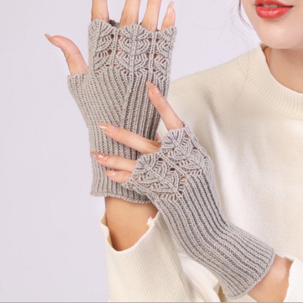 Woman Ladies Fingerless Gloves Winter Warm Soft Knitted Mittens ST007: Gray