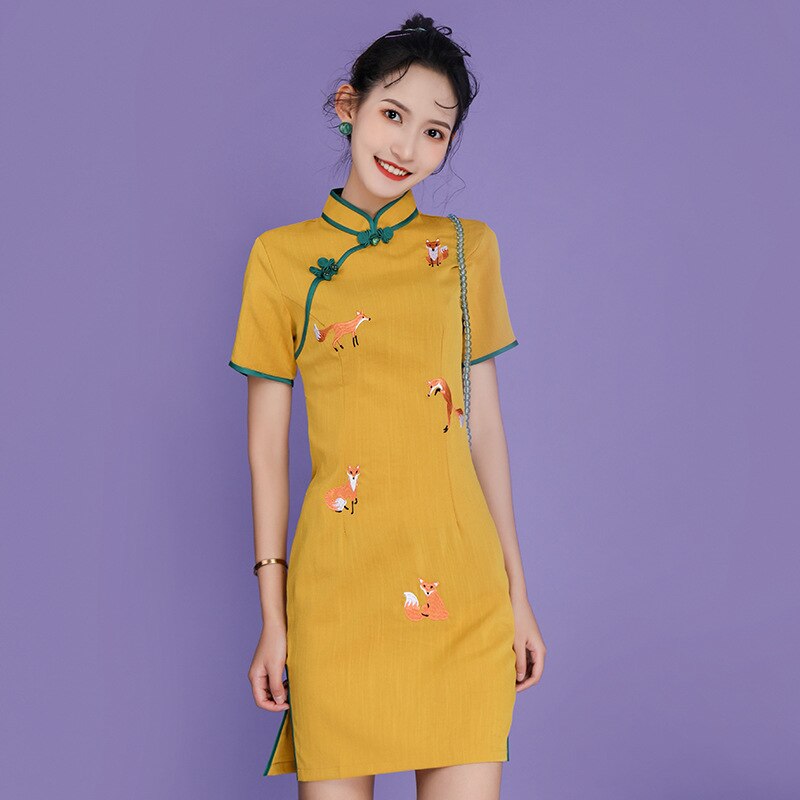 Robe longue en Brocade Cheongsam chinois classique pour femmes, Qipao à manches