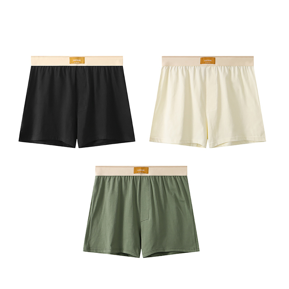 3PCS/Pack M-4XL 100% Cotton Pajama Pants Loose Big Size Boxers & Briefs Underwear High Elastic Waist Comfortable Men's Panties: M / Beige