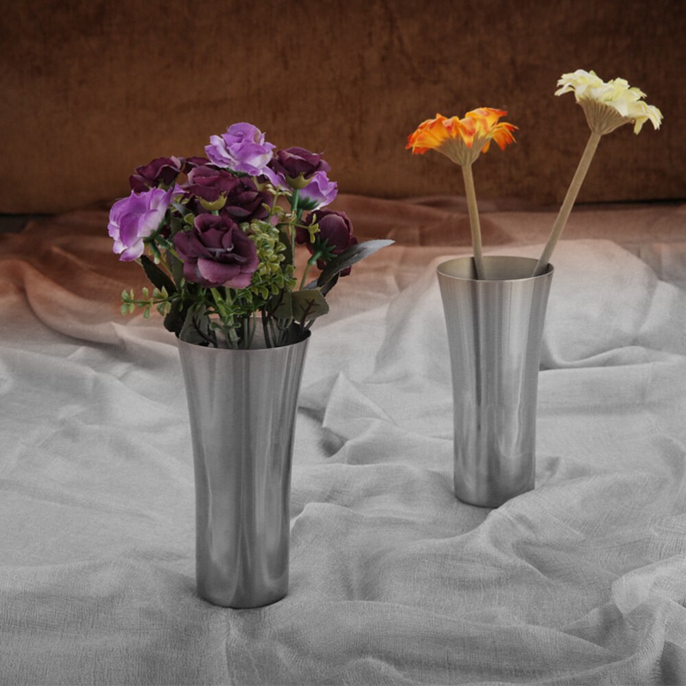 304 Stainless Steel Vase Coated Flower Holder with Mirror Polished Surface and Wire Drawing Inside(Silver): Silver