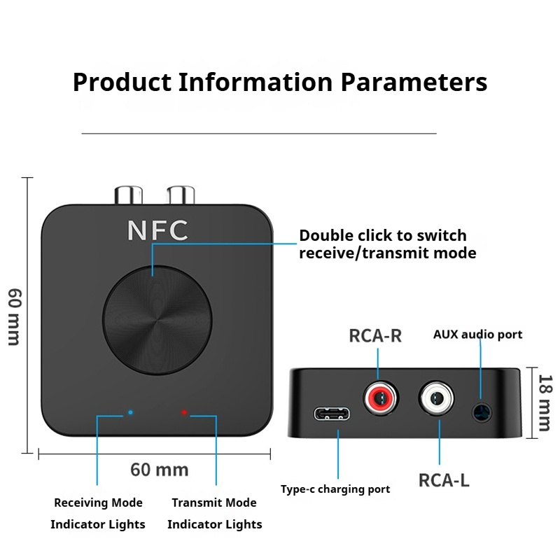 Adaptador de audio Bluetooth 5.0 inalámbrico ‌ Transceptor de doble banda para amplificador/PC/TV/auriculares/audio del coche