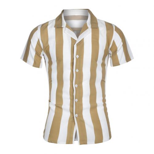 Casual heren turn down kraag korte mouw verticale strepen knoop slim overhemd casual overhemd makkelijk te combineren perfect: Geel / Xxl