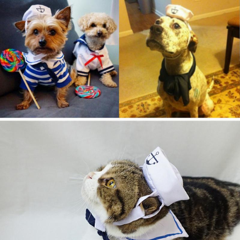 Dejlig stilfuld navy og sømandsstil hat plus tørklædedragt til hunde og katte kæledyrshue og kappe navy kappe