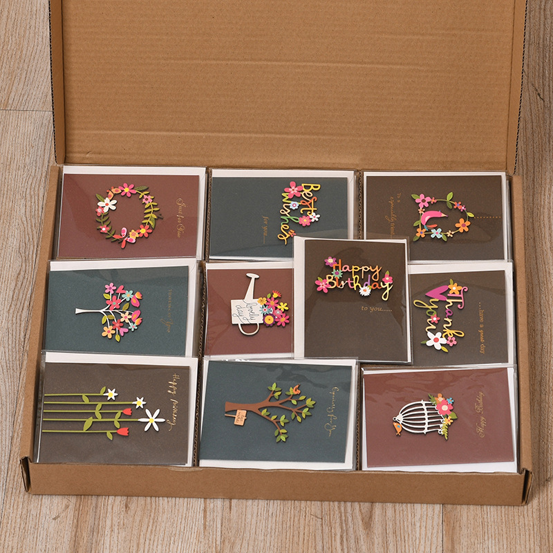 2 teile/paket Jahrgang Holzschnitzerei Mini Segen danke Grußkarten Hochzeit Karten 3D Hochzeit Einladungen Geburtstag Karten