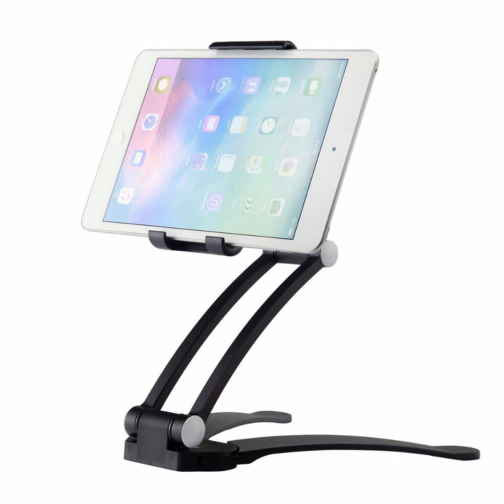 Universal Wall Desk Tablet Stand Digital Kitchen Mount Stand Fit 360° Rotating Tablet Metal Bracket Smartphones Holders: Black