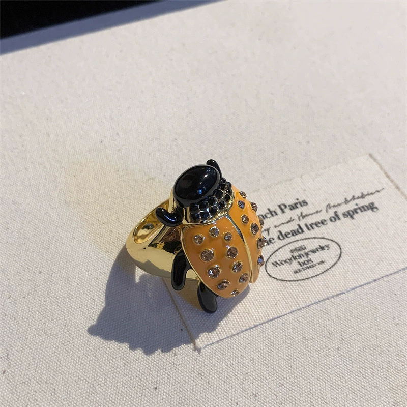HangZhi Vintage esmalte Rhinestone insecto anillo colorido lindo mariposa escarabajo Punk Y2K joyería para mujeres