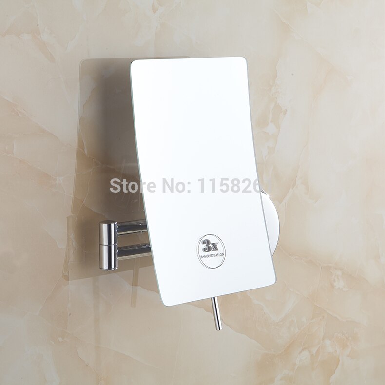 Espejos de baño con aumento de 3 aumentos, espejo de maquillaje de pared para baño, espejos cosméticos plegables cuadrados de 1 cara para mujer con brazo 6208