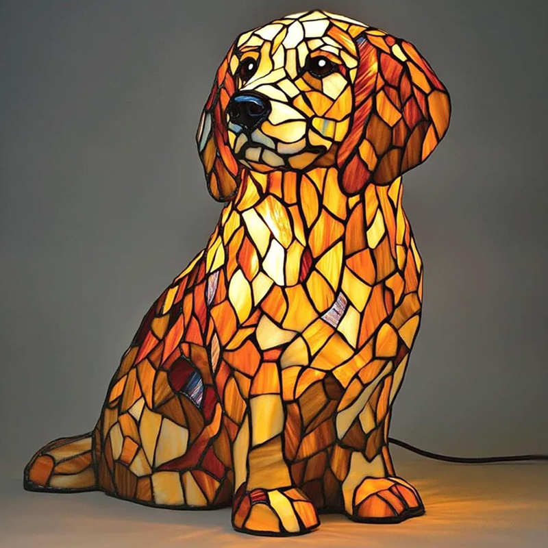 Kattelampe i farget glass, retro magisk katt i farget harpiksbordlampe - søt led-lampe med kjæledyrtema for hunde- og katteelskere: Blå