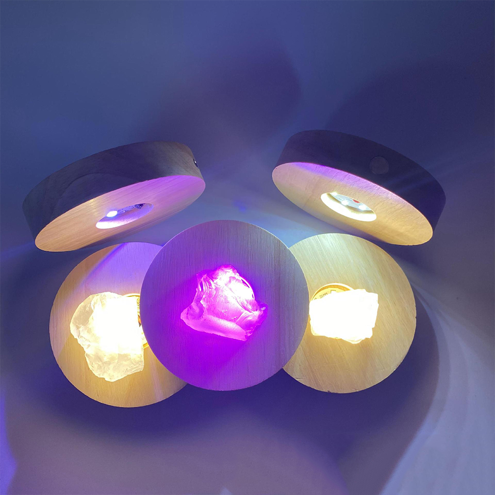 Luce notturna a portato ricaricabile base luminosa in legno Espositore rotante con telecomando per decorazioni per la casa in resina di cristallo e vetro