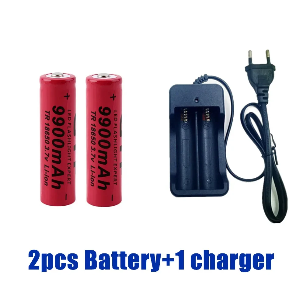 18650 battery 3.7V 9900mAh rechargeable Li-ion battery for Led flashlight Torch battery lithium battery charger: black