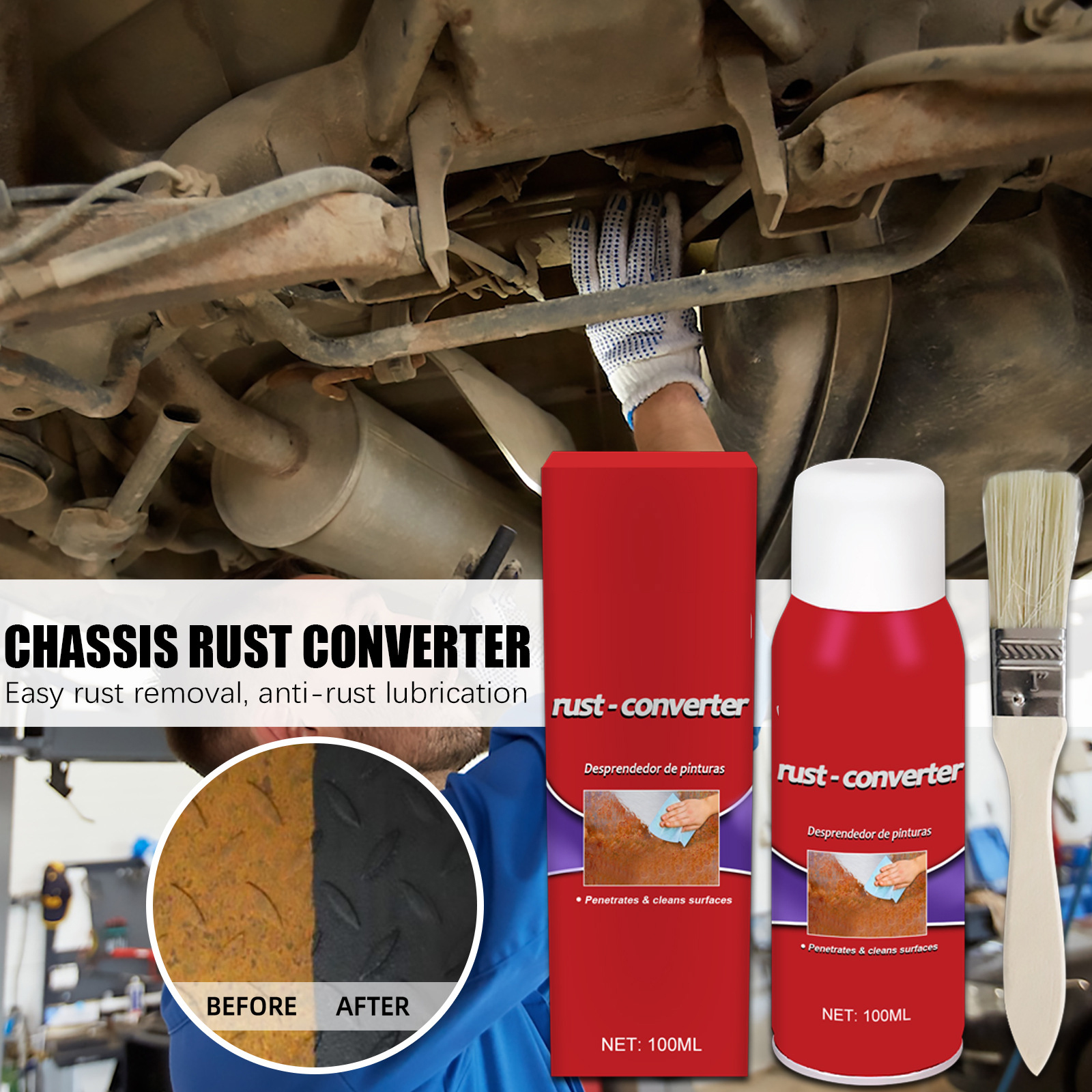 100ml Car Anti-rust Rust Remover Paste Multi Purpose Chassis Rust Converter Repair Protect Iron Metal Surfaces Maintenance Clean