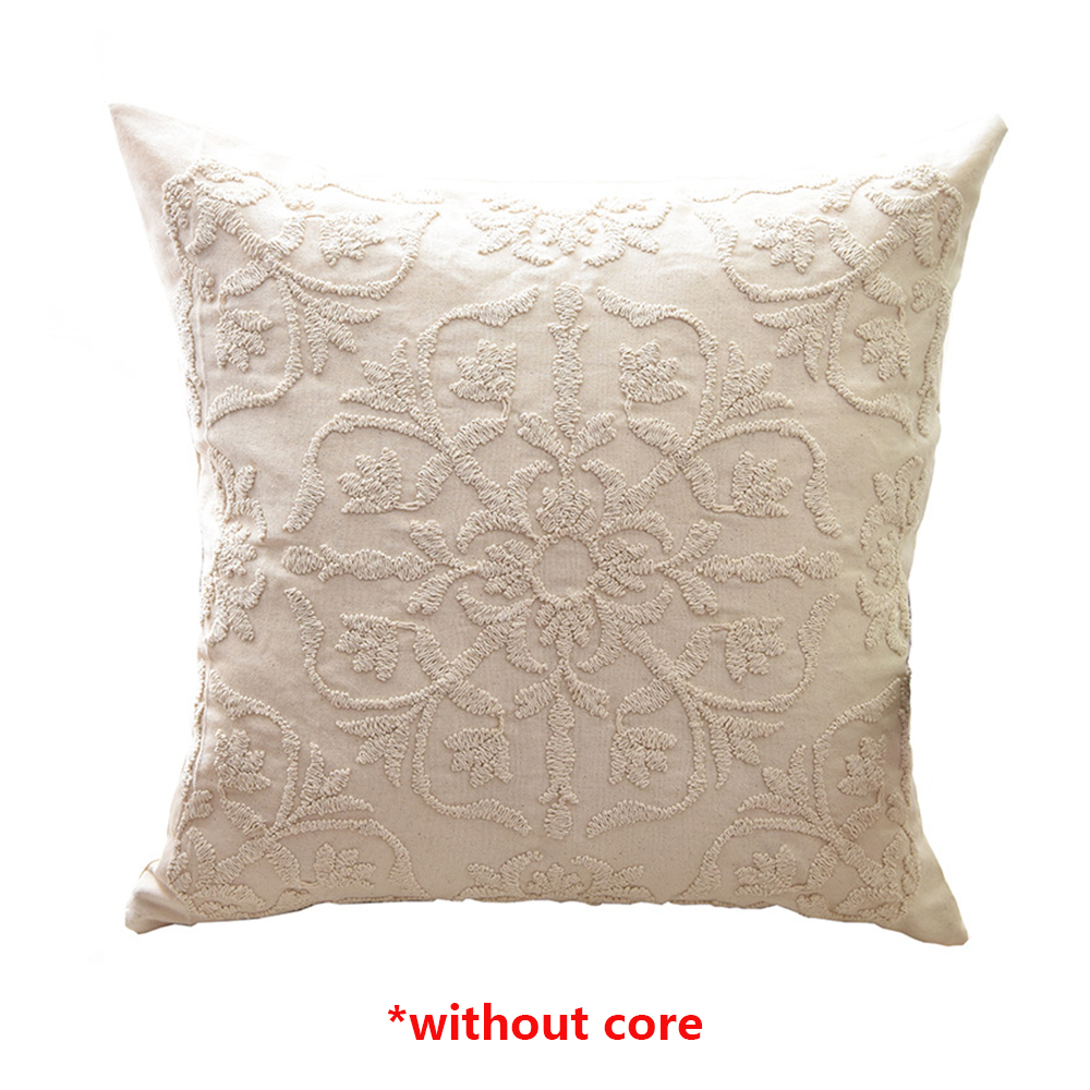 Funda de almohada de estilo bohemio, cubierta de cojín bordada de hilo de cuerda de color Beige europeo, decoración del hogar de lino y algodón, funda de almohada étnica de 50x50cm: D