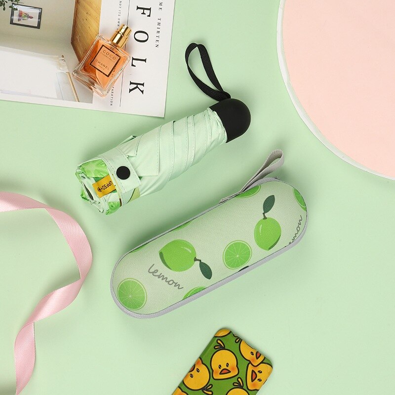 Mini paraguas plegable con forma de cápsula para mujer, sombrilla de protección solar Anti-UV UPF50, sombrilla plegable para mujer: Lemon