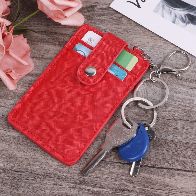 Unisex Colors Portable ID Card Holder Bus Cards Cover Case Office Work Key Chain Key ring Tool