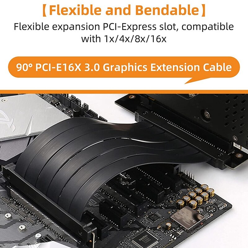 PCIE 3.0 16X Extension High Speed Flexible Riser Cable 90 Degree Right Angle Graphics Extension Cable,Gaming Riser Cable