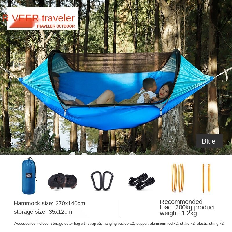 Wolface Reizen Thuis Dubbele Aluminium Staaf Anti-Mosquito Hangmat Outdoor Anti-Flip Swing Enkele Camping Apparatuur Thuis Indoor: blue