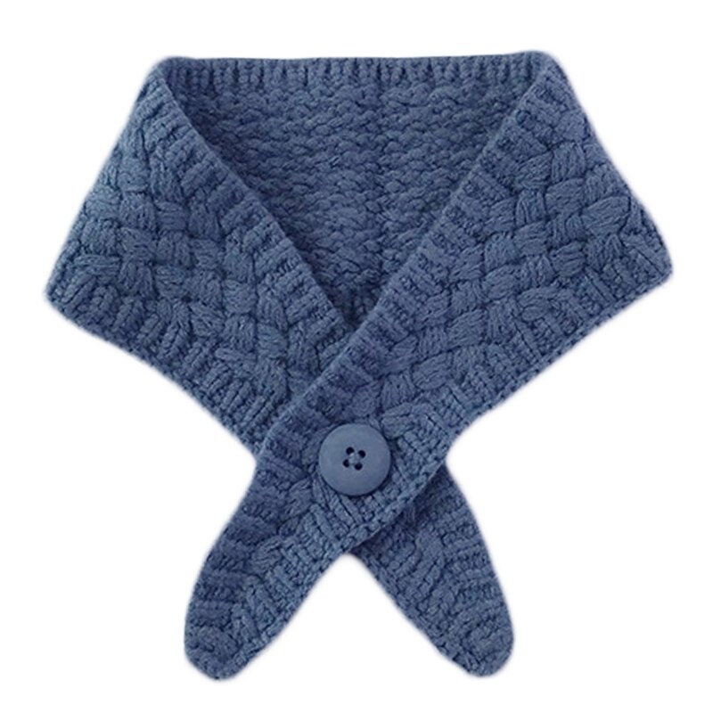Women Knit Button Scarf Cross False Collar Solid Color Crochet Shawl Wrap Warmer 6XDA: Blue