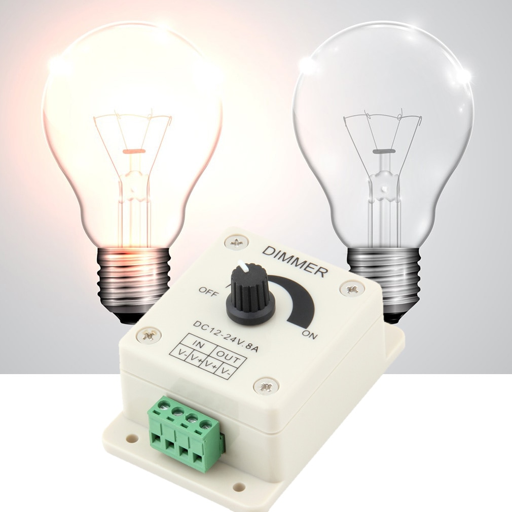 LED Dimmer Switch DC 12V 24V 8A Adjustable Brightness Lamp Bulb Strip Driver Single Color Light Power Supply Controller