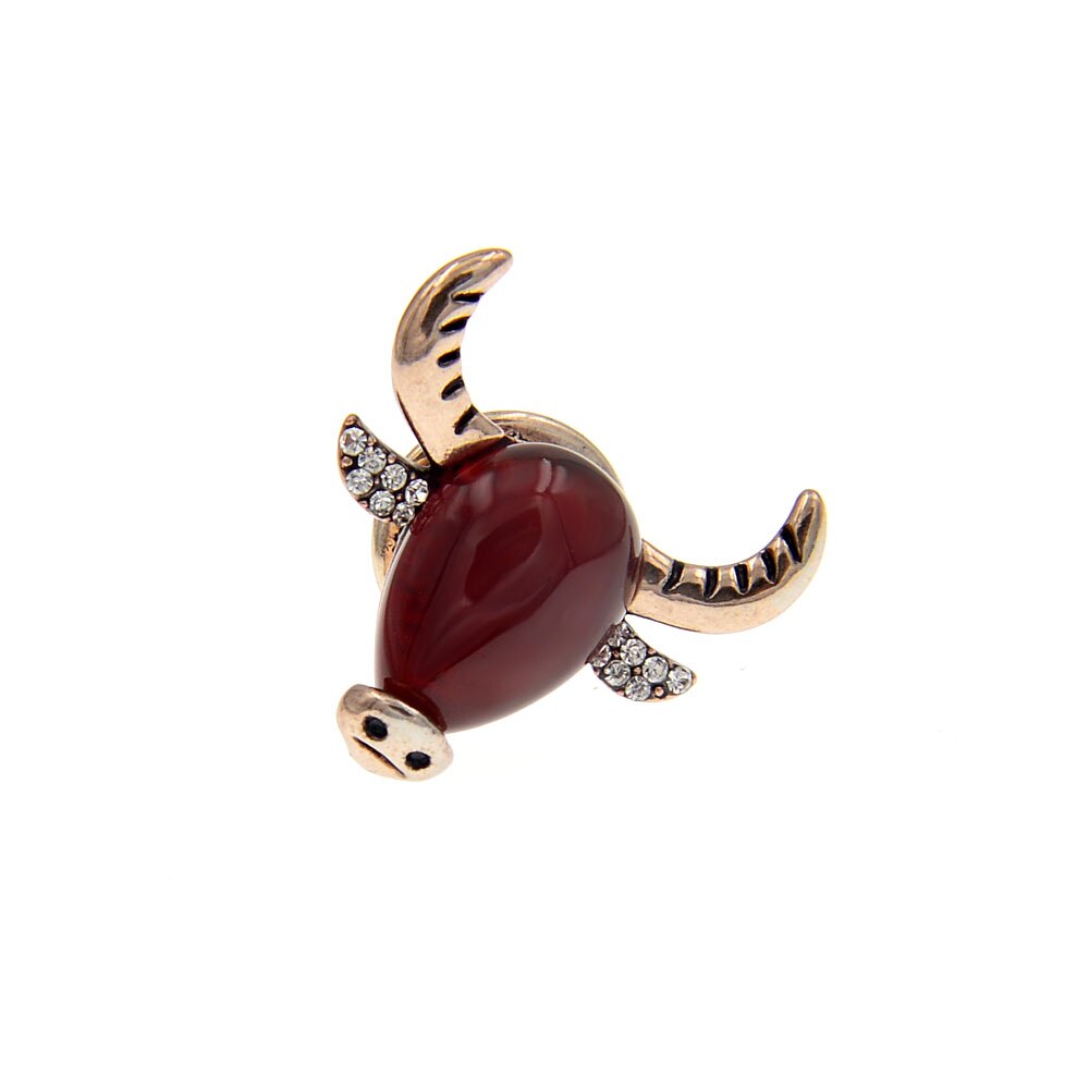 CINDY XIANG Crystal Bull Head Collar Pin Brooch Cubic Zirconia Cattle Brooches For Women And Men Small Zodiac Animal: vintage red