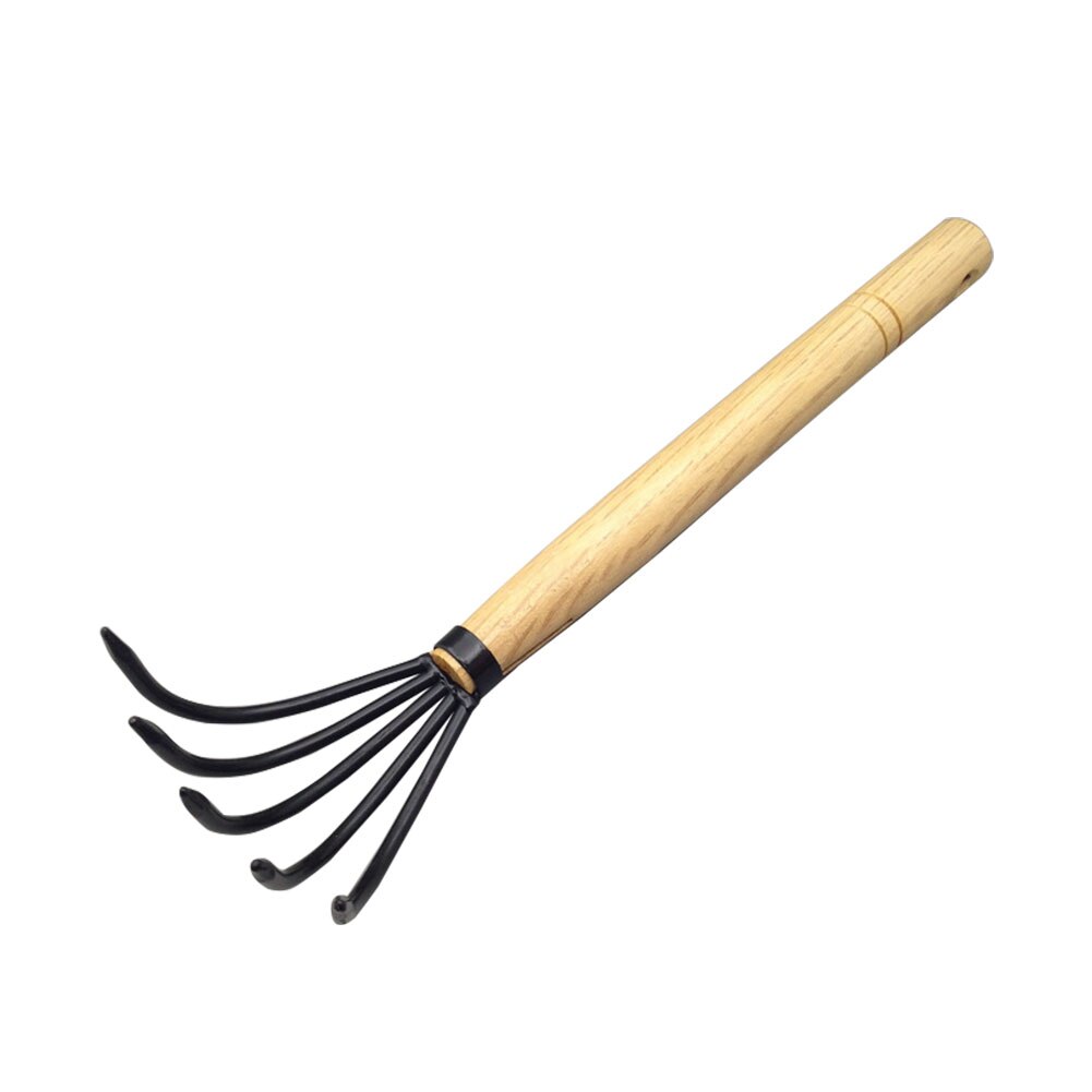 Small Wooden Handle Digging Hand Tool Agriculture Garden Rake Cultivating Plant Lawns 5 Claws Yards For Soil Leaves Lightweight