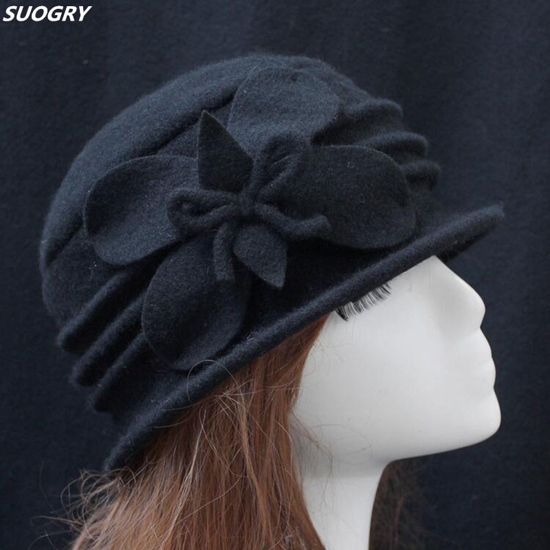 mujer Invierno mariposa Floral Fedoras sombreros 100% lana cuenca Cap señora Casual boina hueso 8 colores