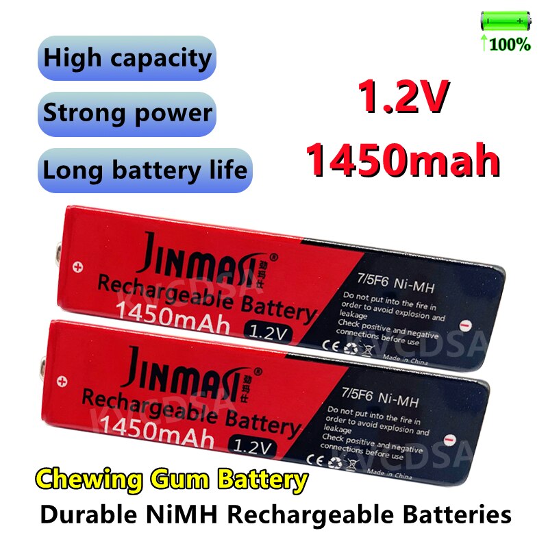 100% 1.2V 7/5F6 67F6 1450mAh NiMH Gum Rechargeable Battery for Walkman CD Player MD etc.