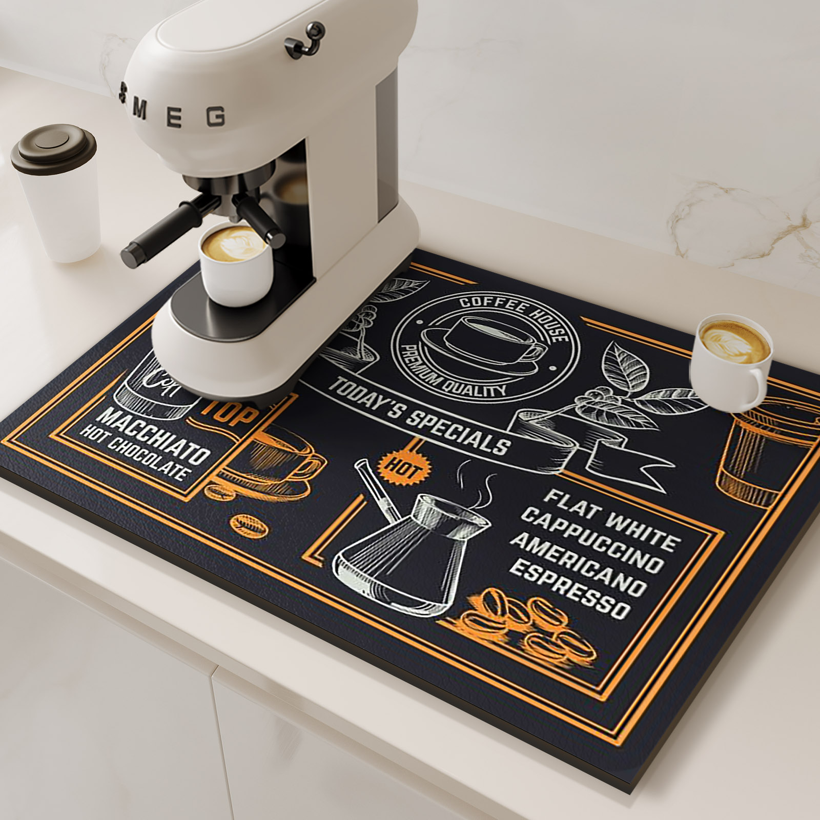 Retro Koffiezetapparaat Mat Keuken Afvoer Pad Antislip Schotel Droogmatten Sneldrogend Servies Kraan Placemat Servies Wasbaar: 60x40 cm / Blauw