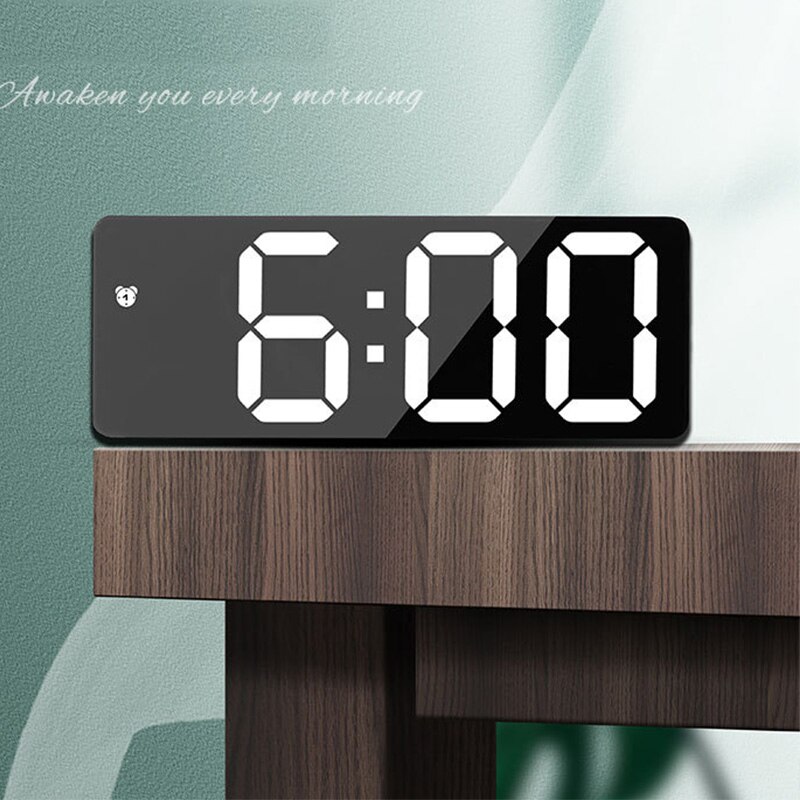 LED Mirror Digital Clock Alarm Battery USB Charging Date Temperature Display Snooze Funtion Electronic Watch Home Office Decor