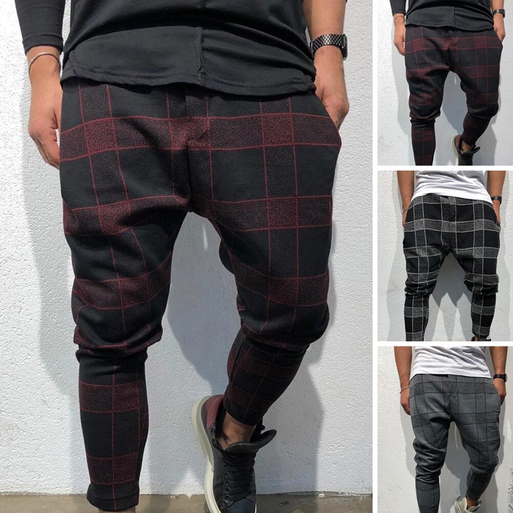 Housut miehet 3d ruudullinen print taskuhousut lyijykynä housut rento urheilu kuntosali wear kaltevuus verryttelyhousut