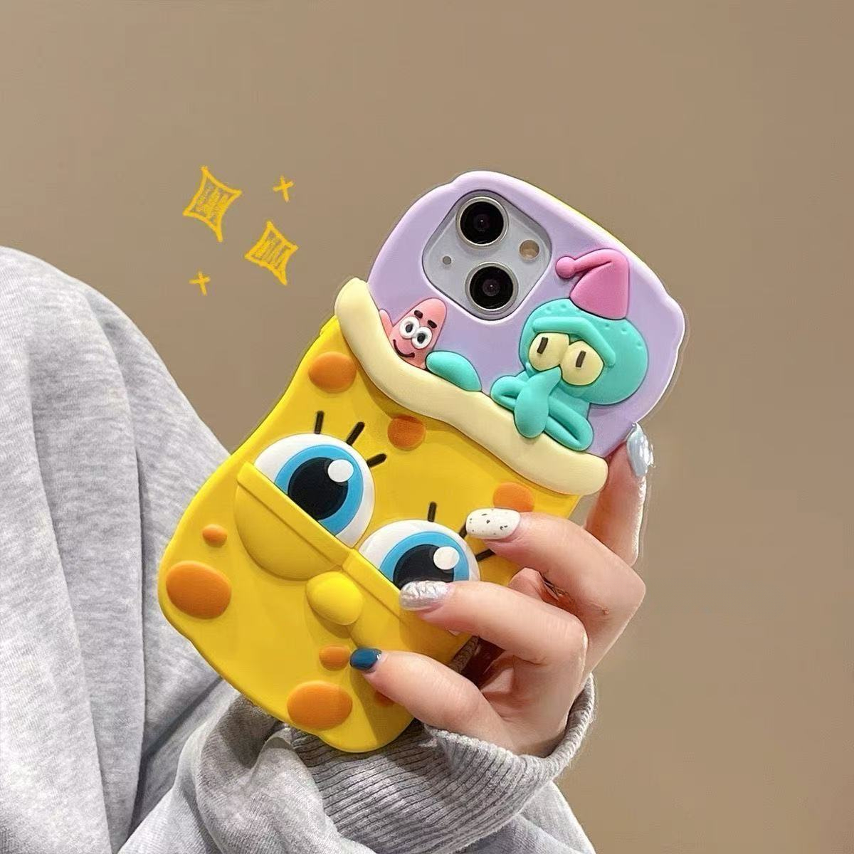 3D SpongeBob SquarePants Phone Case For iPhone 15 14 13 12 Pro Max 11 promax Soft Silicone Cute Cartoon Cover Fundas: For iPhone 16 Plus