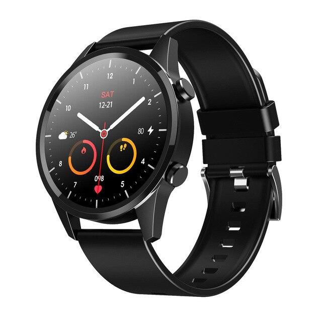 F35 -inch bluetooth smartwatch met 1.28- inch hartslagmeter, bloeddrukmeter, volledig aanraakscherm, slimme fitnesshorloge voor mannen en vrouwen: Zwart